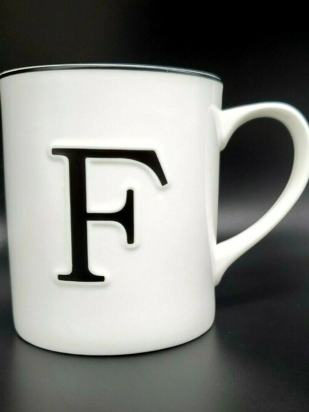 Williams Sonoma Black Initial "F" Coffee or Tea Mug Cup